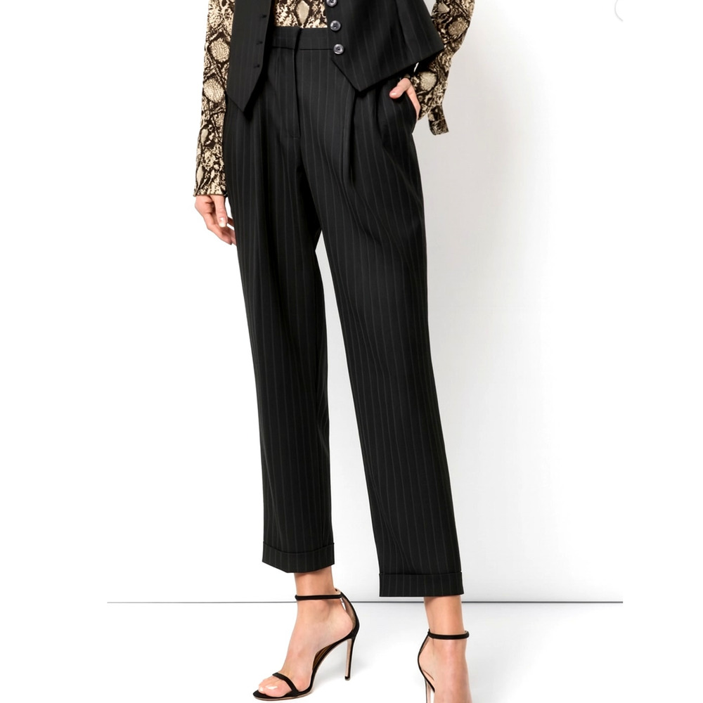 Nili Lotan 8 Virgin Wool Pinstripe Montana Dress Pants $575 Pleated Cropped NWT
